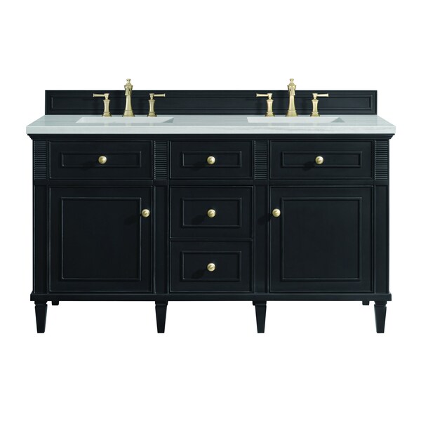 James Martin Vanities 60'' Double Vanity, Black Onyx w/ 3 CM Arctic Fall Solid Surface Top 424-V60D-BKO-3AF - main